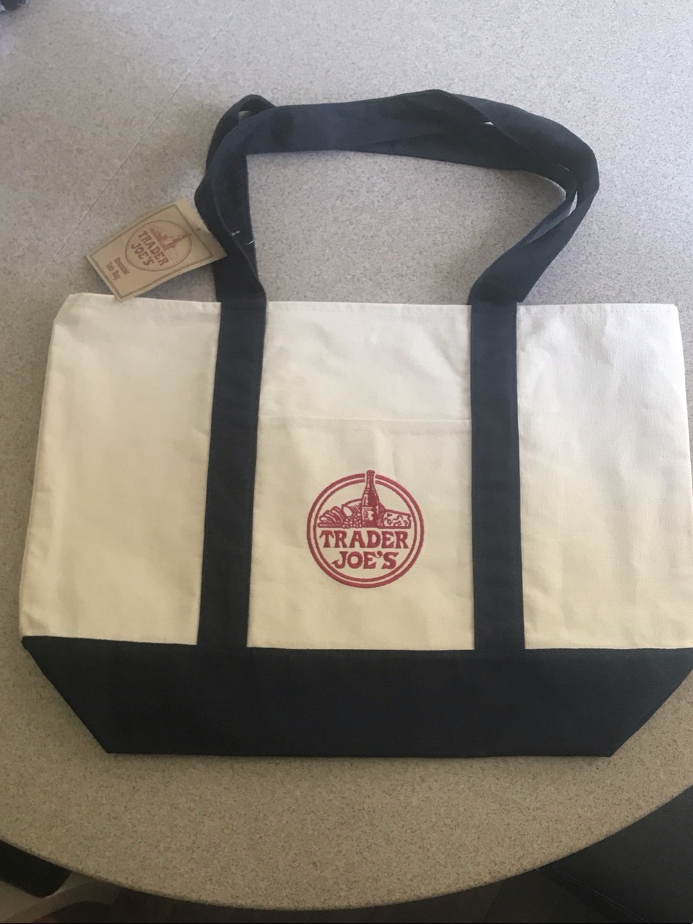 Canvas Shopper Tote Bag in Cream and Blue